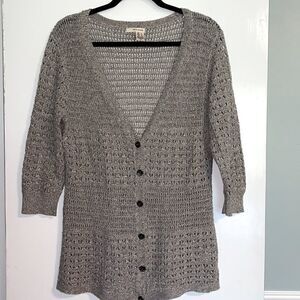 DKNY Jeans open stitch grey cardigan sweater L